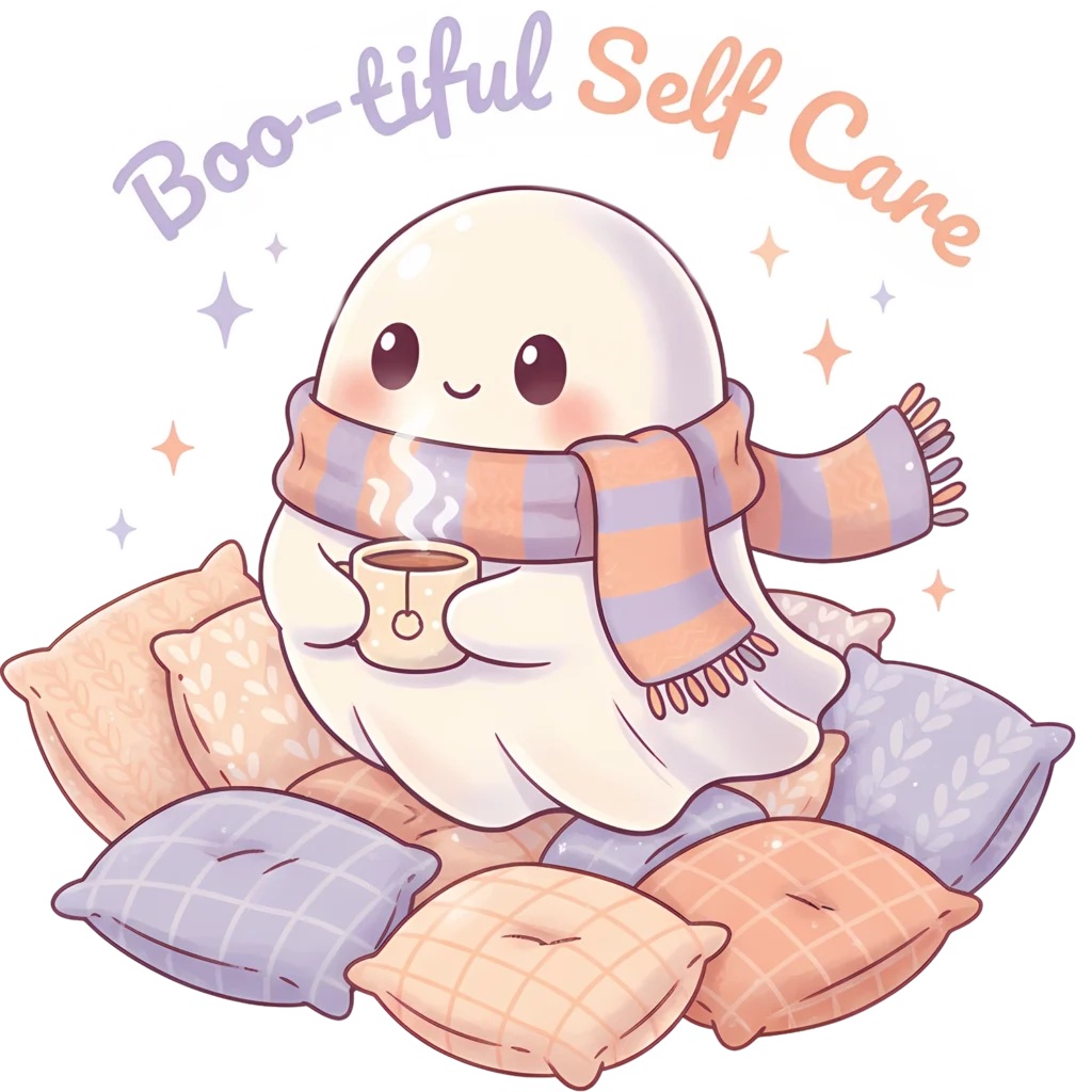 cute ghost with text 'Bootiful self care'